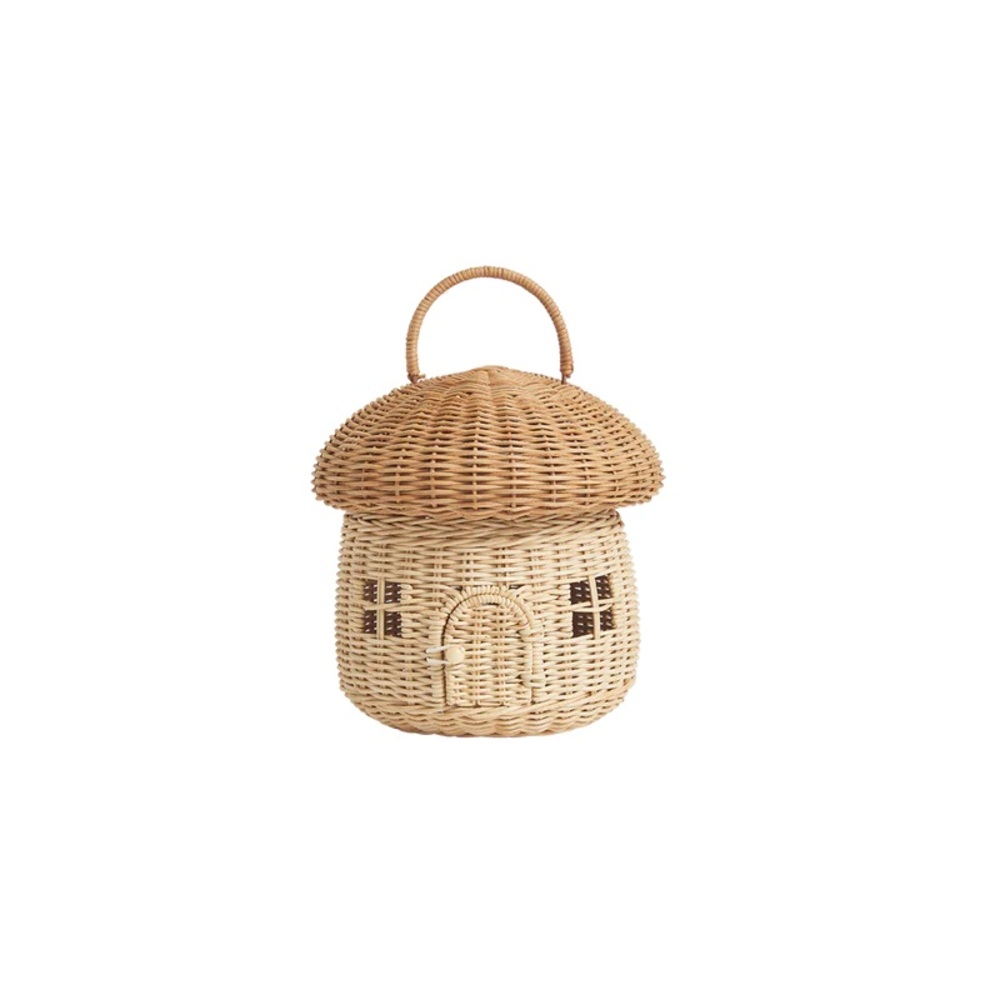 Whimsical Tan Wicker Mushroom Basket